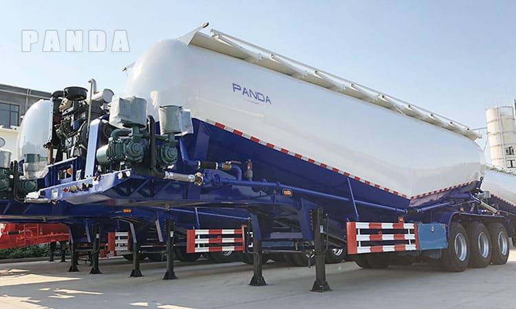 cement-trailer-7 V-type cement tanker trailer side view with sloped tank body and discharge layout