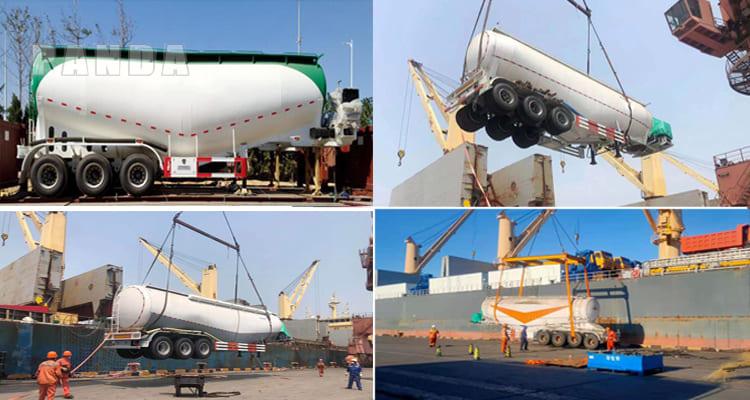 Cement tanker shipping and delivery reference Three axle cement tanker trailer during port lifting and shipment