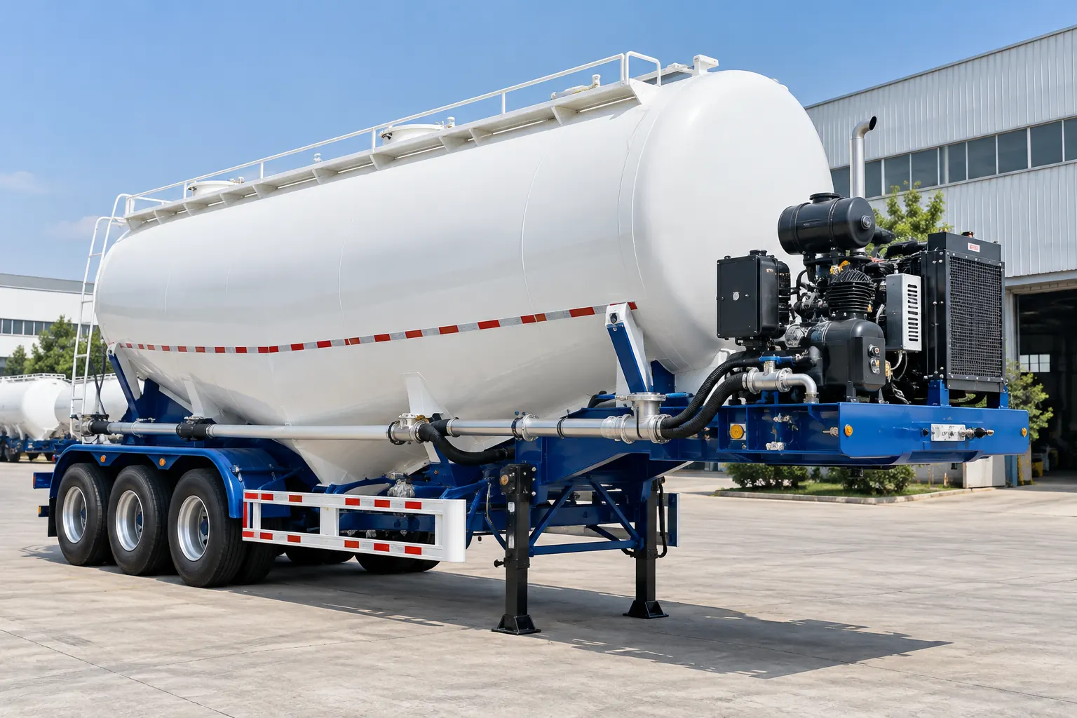 Panda Mech cement tanker with compressor and pneumatic discharge hardware